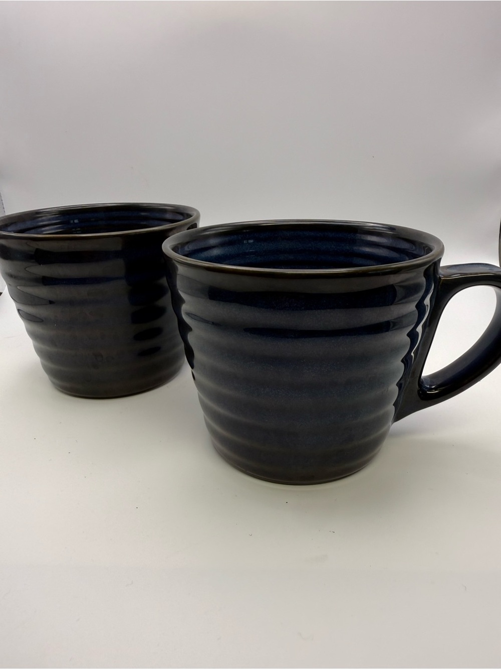 Starbucks 2008 Ribbed Dark Blue Coffee Mug - Set of 2